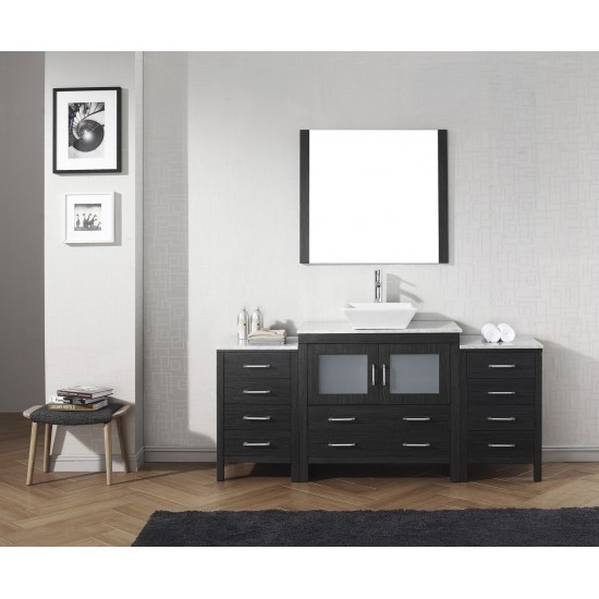 Dior 72" Single Bath Vanity in Zebra Gray with White Marble Top and Square Sink and Matching Mirror