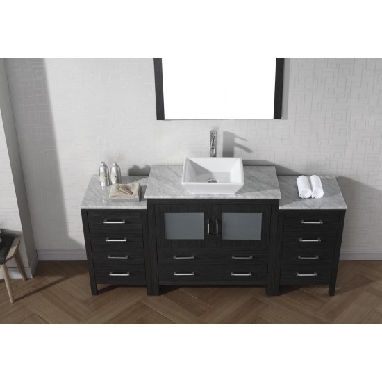 Dior 72" Single Bath Vanity in Zebra Gray with White Marble Top and Square Sink and Matching Mirror