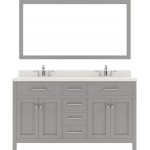 Caroline 60" Double Bath Vanity in Cashmere Gray with White Quartz Top and Round Sinks and Matching Mirror