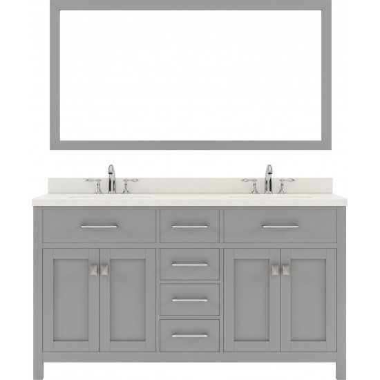 Caroline 60" Double Bath Vanity in Cashmere Gray with White Quartz Top and Round Sinks and Matching Mirror