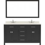 Caroline 60" Double Bath Vanity in Espresso with White Quartz Top and Round Sinks and Matching Mirror