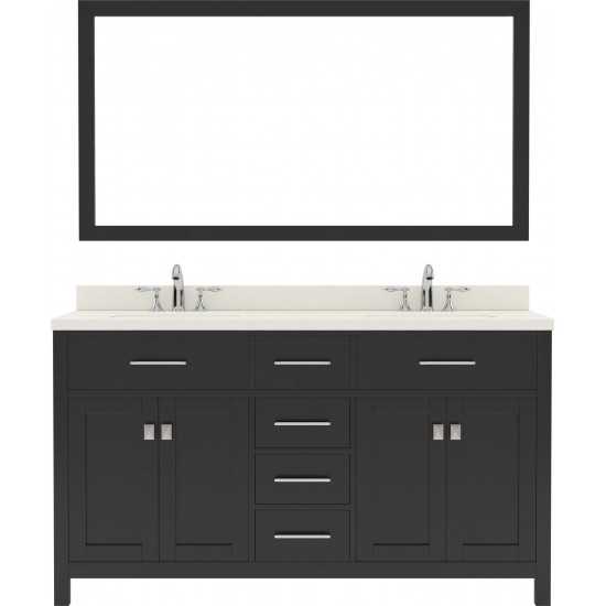 Caroline 60" Double Bath Vanity in Espresso with White Quartz Top and Round Sinks and Matching Mirror