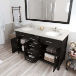 Caroline 60" Double Bath Vanity in Espresso with White Quartz Top and Round Sinks with Polished Chrome Faucets and Mirror