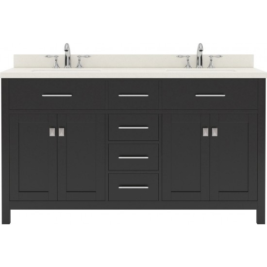 Caroline 60" Double Bath Vanity in Espresso with White Quartz Top and Round Sinks