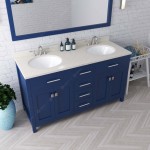 Caroline 60" Double Bath Vanity in French Blue with White Quartz Top and Round Sinks and Matching Mirror