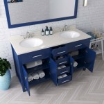 Caroline 60" Double Bath Vanity in French Blue with White Quartz Top and Round Sinks and Matching Mirror