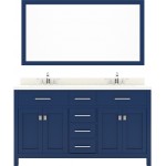 Caroline 60" Double Bath Vanity in French Blue with White Quartz Top and Round Sinks with Brushed Nickel Faucets and Mirror