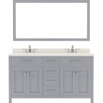 Caroline 60" Double Bath Vanity in Gray with White Quartz Top and Round Sinks with Polished Chrome Faucets and Matching Mirro