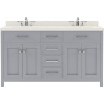 Caroline 60" Double Bath Vanity in Gray with White Quartz Top and Round Sinks