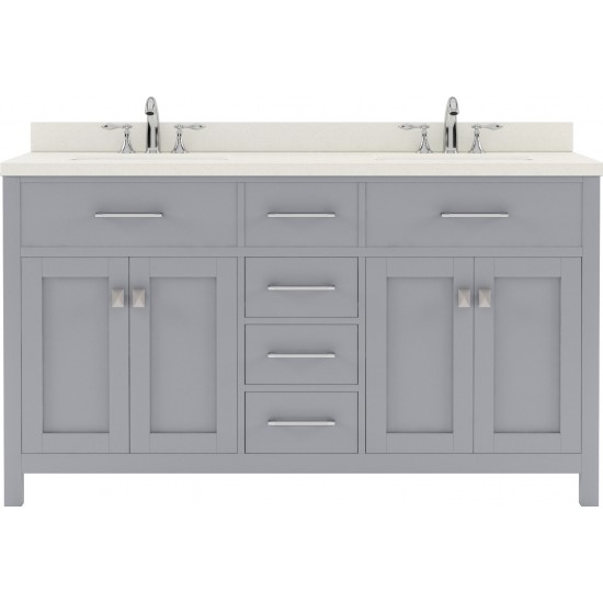 Caroline 60" Double Bath Vanity in Gray with White Quartz Top and Round Sinks