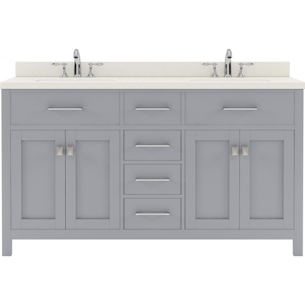 Caroline 60" Double Bath Vanity in Gray with White Quartz Top and Round Sinks