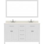 Caroline 60" Double Bath Vanity in White with White Quartz Top and Round Sinks and Matching Mirror