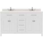 Caroline 60" Double Bath Vanity in White with White Quartz Top and Round Sinks