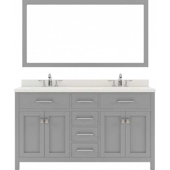 Caroline 60" Double Bath Vanity in Cashmere Gray with White Quartz Top and Square Sinks and Matching Mirror