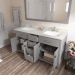 Caroline 60" Double Bath Vanity in Cashmere Gray with White Quartz Top and Square Sinks with Brushed Nickel Faucets and Mirro