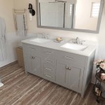 Caroline 60" Double Bath Vanity in Cashmere Gray with White Quartz Top and Square Sinks with Polished Chrome Faucets and Mirr