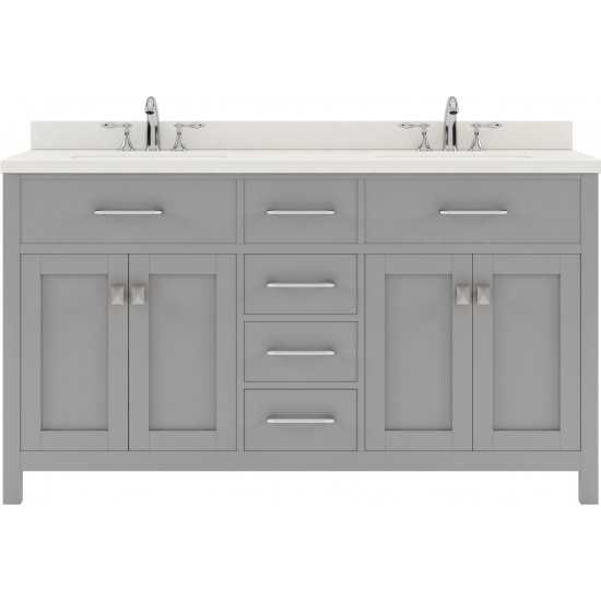 Caroline 60" Double Bath Vanity in Cashmere Gray with White Quartz Top and Square Sinks