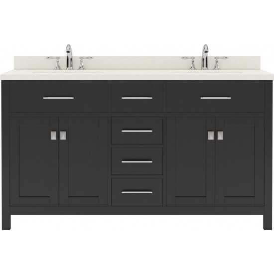 Caroline 60" Double Bath Vanity in Espresso with White Quartz Top and Square Sinks