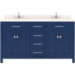 Caroline 60" Double Bath Vanity in French Blue with White Quartz Top and Square Sinks