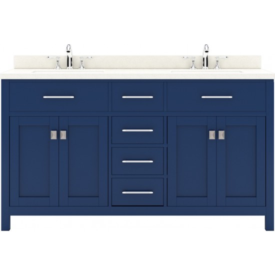 Caroline 60" Double Bath Vanity in French Blue with White Quartz Top and Square Sinks