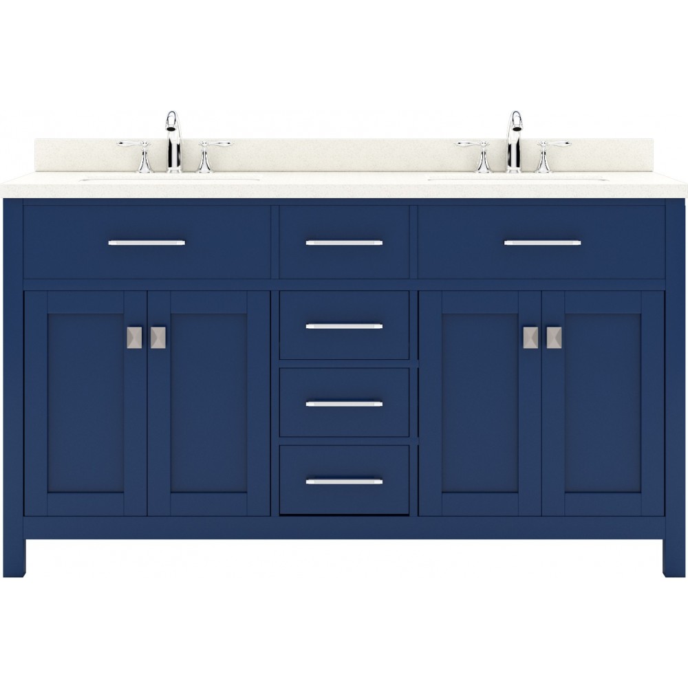 Caroline 60" Double Bath Vanity in French Blue with White Quartz Top and Square Sinks