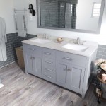 Caroline 60" Double Bath Vanity in Gray with White Quartz Top and Square Sinks and Matching Mirror