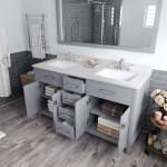 Caroline 60" Double Bath Vanity in Gray with White Quartz Top and Square Sinks and Matching Mirror