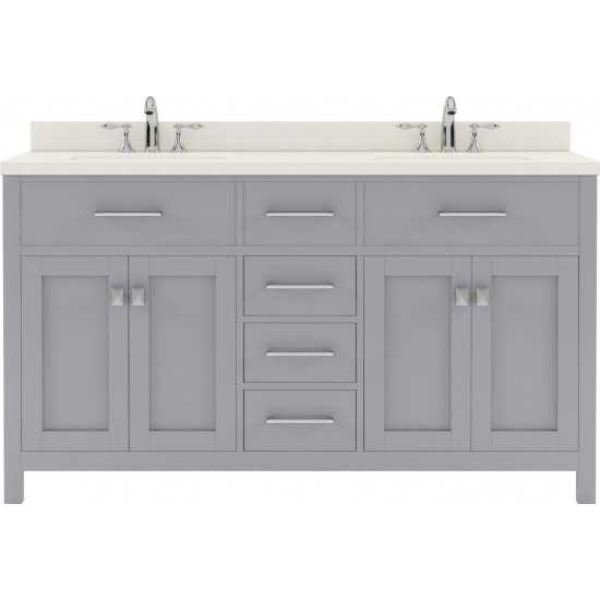 Caroline 60" Double Bath Vanity in Gray with White Quartz Top and Square Sinks