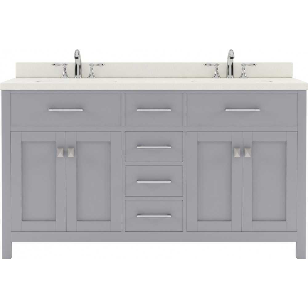 Caroline 60" Double Bath Vanity in Gray with White Quartz Top and Square Sinks