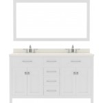 Caroline 60" Double Bath Vanity in White with White Quartz Top and Square Sinks and Matching Mirror