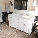 Caroline 60" Double Bath Vanity in White with White Quartz Top and Square Sinks and Matching Mirror