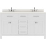 Caroline 60" Double Bath Vanity in White with White Quartz Top and Square Sinks