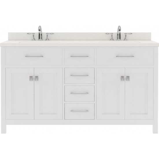 Caroline 60" Double Bath Vanity in White with White Quartz Top and Square Sinks