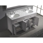 Caroline 60" Double Bath Vanity in Cashmere Gray with White Marble Top and Round Sinks and Matching Mirror