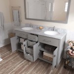 Caroline 60" Double Bath Vanity in Cashmere Gray with White Marble Top and Round Sinks with Polished Chrome Faucets and Mirro