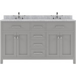 Caroline 60" Double Bath Vanity in Cashmere Gray with White Marble Top and Round Sinks