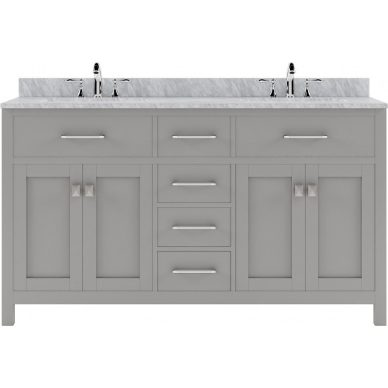 Caroline 60" Double Bath Vanity in Cashmere Gray with White Marble Top and Round Sinks