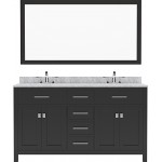 Caroline 60" Double Bath Vanity in Espresso with White Marble Top and Round Sinks and Matching Mirror