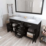 Caroline 60" Double Bath Vanity in Espresso with White Marble Top and Round Sinks and Matching Mirror