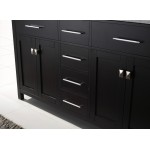 Caroline 60" Double Bath Vanity in Espresso with White Marble Top and Round Sinks and Matching Mirror
