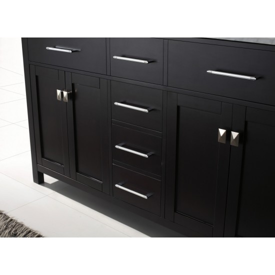 Caroline 60" Double Bath Vanity in Espresso with White Marble Top and Round Sinks and Matching Mirror