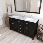 Caroline 60" Double Bath Vanity in Espresso with White Marble Top and Round Sinks with Polished Chrome Faucets and Mirror
