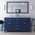 Caroline 60" Double Bath Vanity in French Blue with White Marble Top and Round Sinks and Matching Mirror