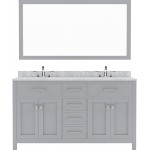 Caroline 60" Double Bath Vanity in Gray with White Marble Top and Round Sinks and Matching Mirror