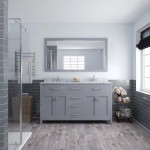 Caroline 60" Double Bath Vanity in Gray with White Marble Top and Round Sinks and Matching Mirror