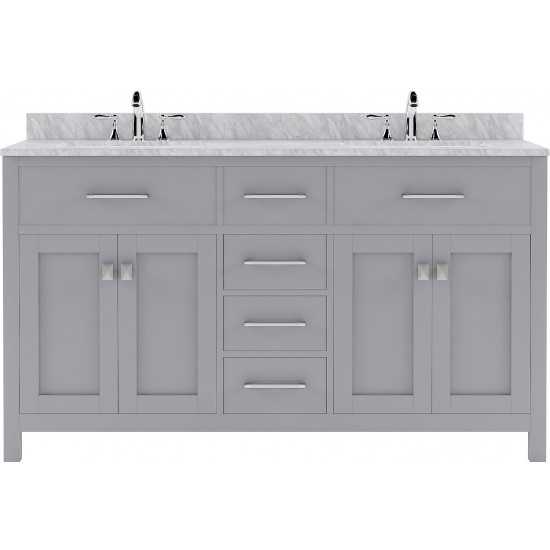 Caroline 60" Double Bath Vanity in Gray with White Marble Top and Round Sinks