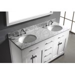 Caroline 60" Double Bath Vanity in White with White Marble Top and Round Sinks with Brushed Nickel Faucets and Matching Mirro