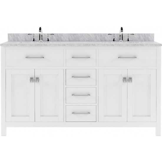 Caroline 60" Double Bath Vanity in White with White Marble Top and Round Sinks