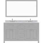 Caroline 60" Double Bath Vanity in Cashmere Gray with White Marble Top and Square Sinks with Brushed Nickel Faucets and Mirro