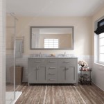 Caroline 60" Double Bath Vanity in Cashmere Gray with White Marble Top and Square Sinks with Brushed Nickel Faucets and Mirro